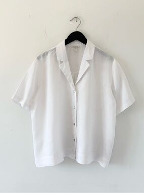 Eileen Fisher 100% Linen Short Sleeve Button-Up Top